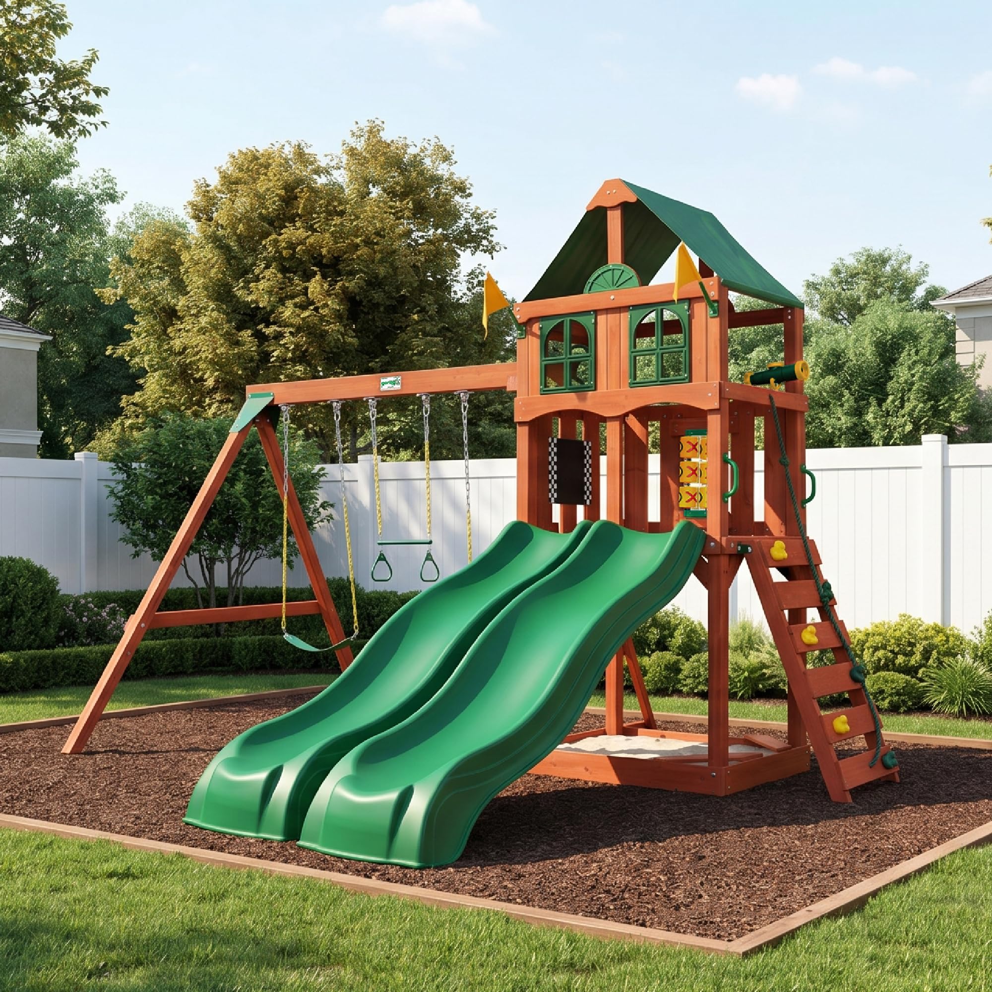 Amazon.com: Gorilla Playsets Playmaker Deluxe Wooden Swing Set